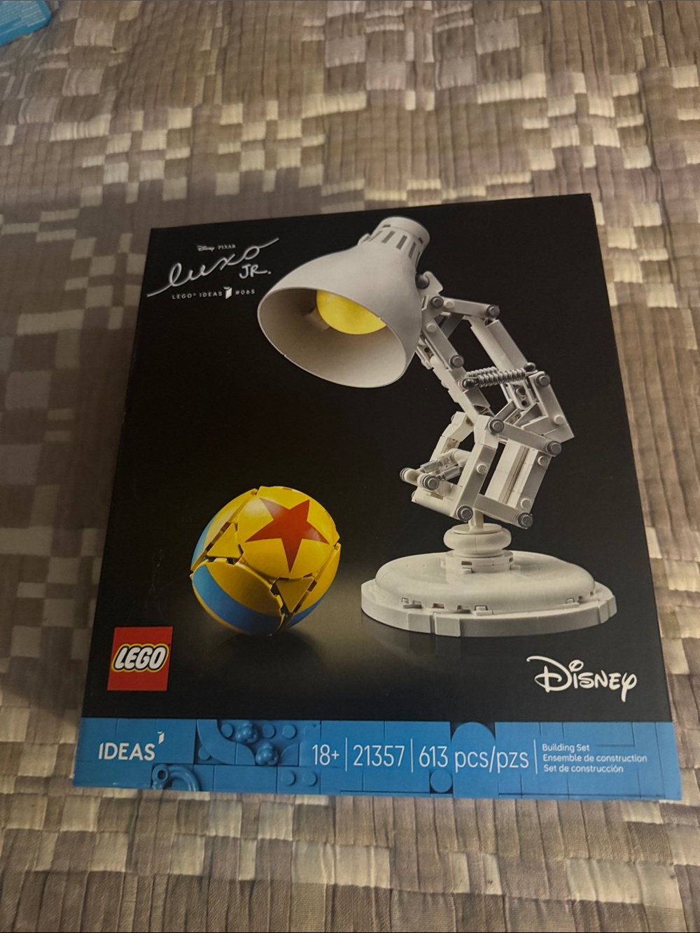 LEGO White Desk Lamp with Yellow Inner Shade and Blue-Yellow Star Ball